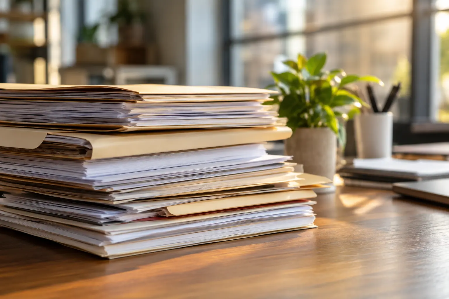 Carpetas y documentos en un escritorio